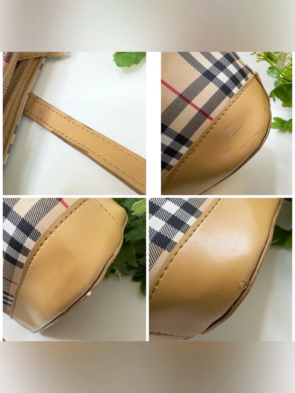 Fashion Check Pattern Faux Leather Tan Tote Bag Purse